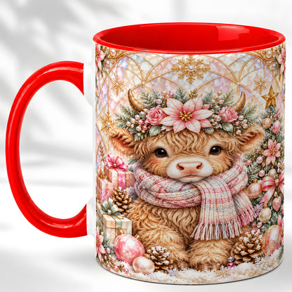 Highland Cow Christmas Coffee Mug, Holiday Cow Mug, Ceramic Cup