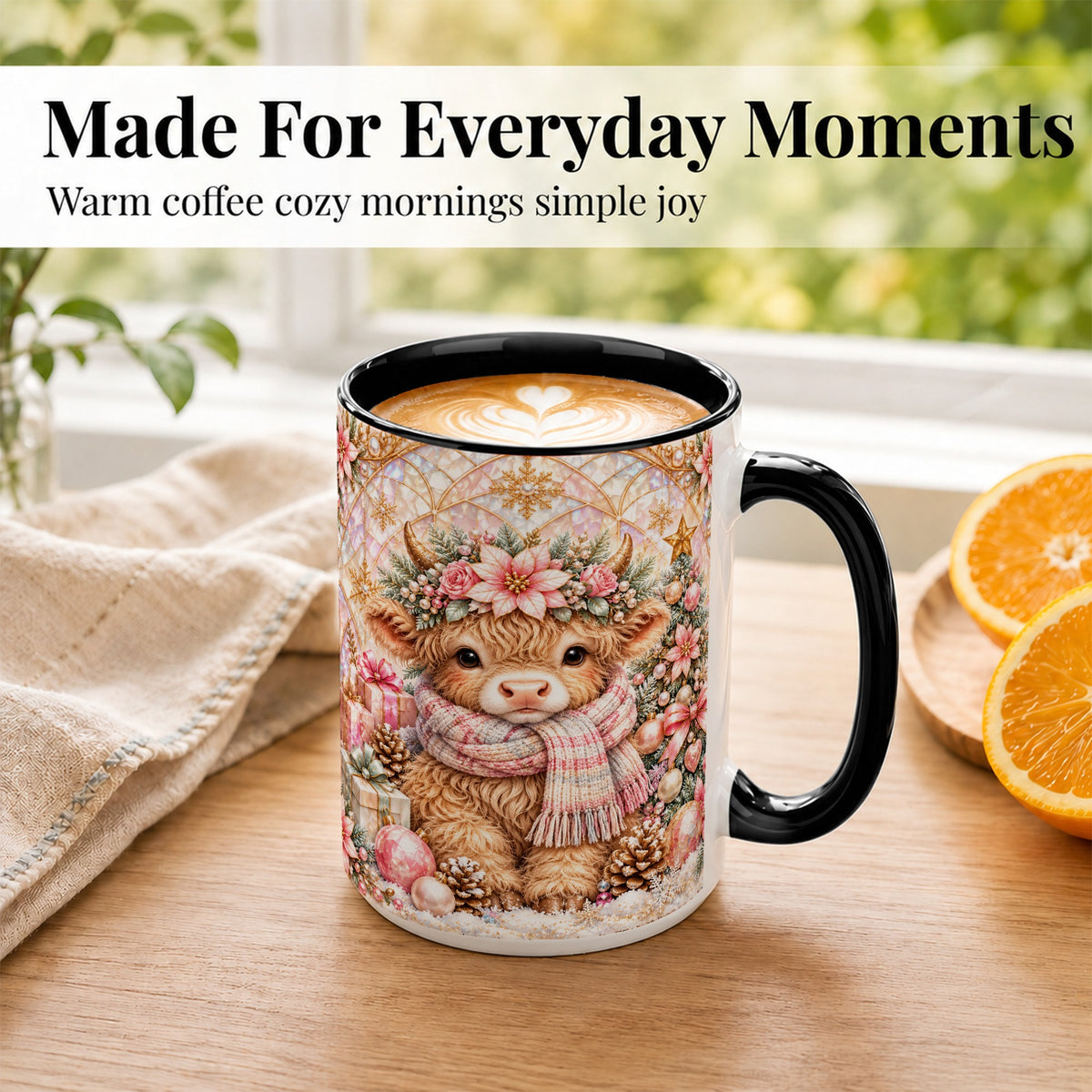 #pl[15oz|Black] Highland Cow Christmas Coffee Mug, Holiday Cow Mug, Ceramic Cup