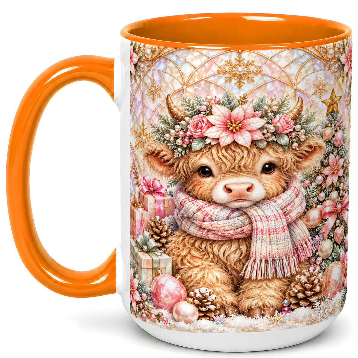 #pl[15oz|Orange] Highland Cow Christmas Coffee Mug, Holiday Cow Mug, Ceramic Cup