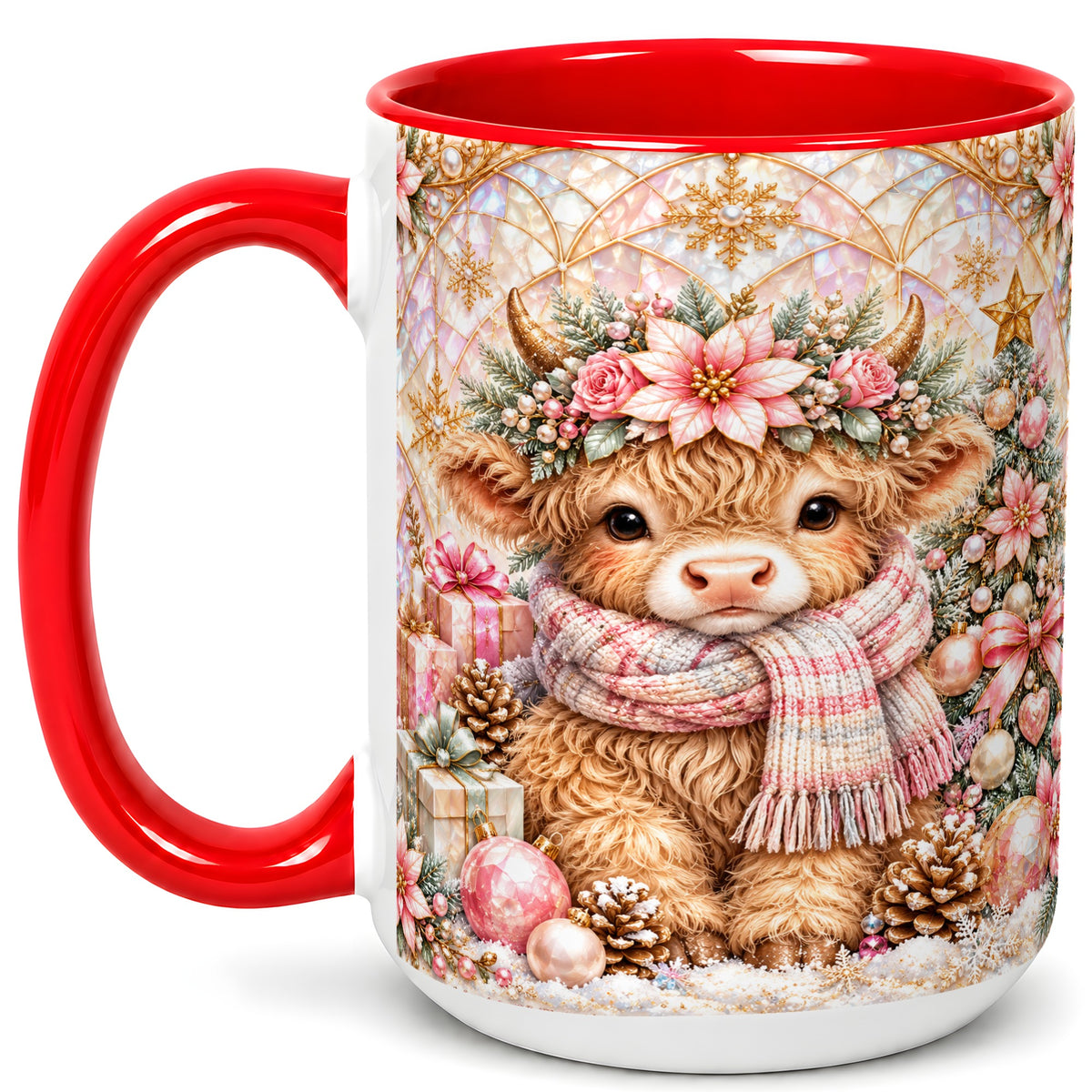 #pl[15oz|Red] Highland Cow Christmas Coffee Mug, Holiday Cow Mug, Ceramic Cup