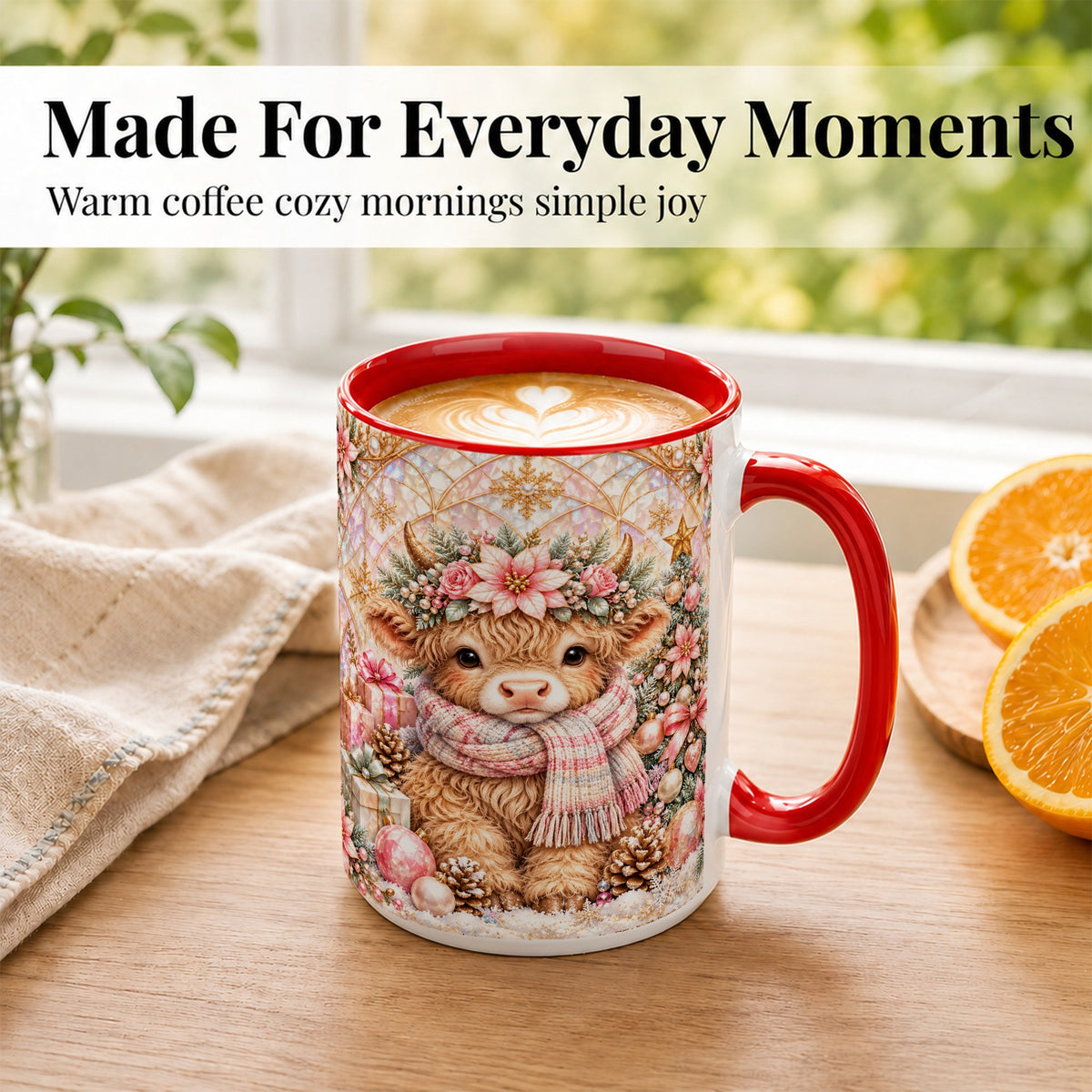 #pl[15oz|Red] Highland Cow Christmas Coffee Mug, Holiday Cow Mug, Ceramic Cup