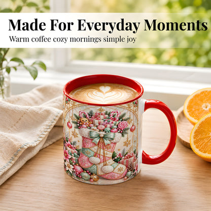 #pl[11oz|Red] Christmas Stocking Coffee Mug, Candy Cane Mug, Ceramic Cup