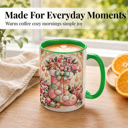 #pl[15oz|Green] Christmas Stocking Coffee Mug, Candy Cane Mug, Ceramic Cup