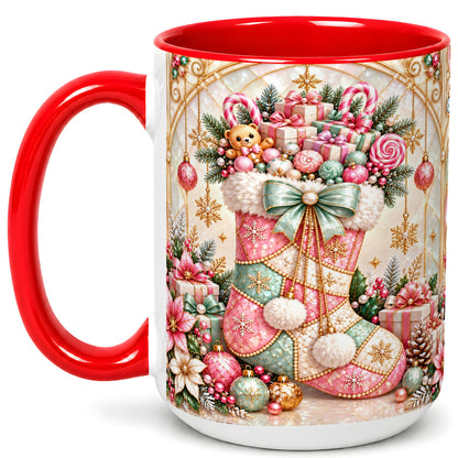 #pl[15oz|Red] Christmas Stocking Coffee Mug, Candy Cane Mug, Ceramic Cup