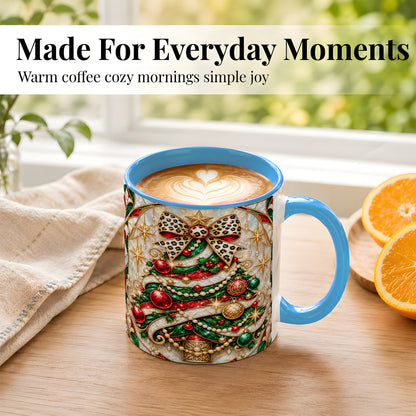 #pl[11oz|Blue] Christmas Tree Coffee Mug, Leopard Bow Mug, Ceramic Cup