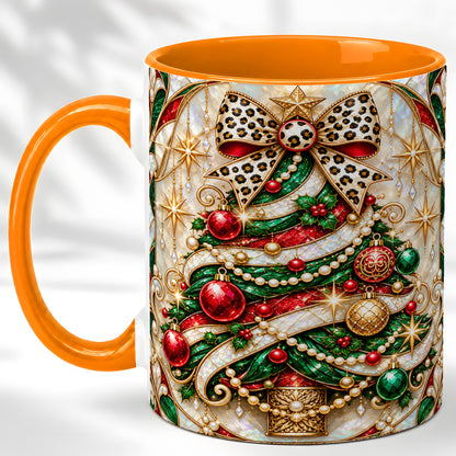 #pl[11oz|Orange] Christmas Tree Coffee Mug, Leopard Bow Mug, Ceramic Cup