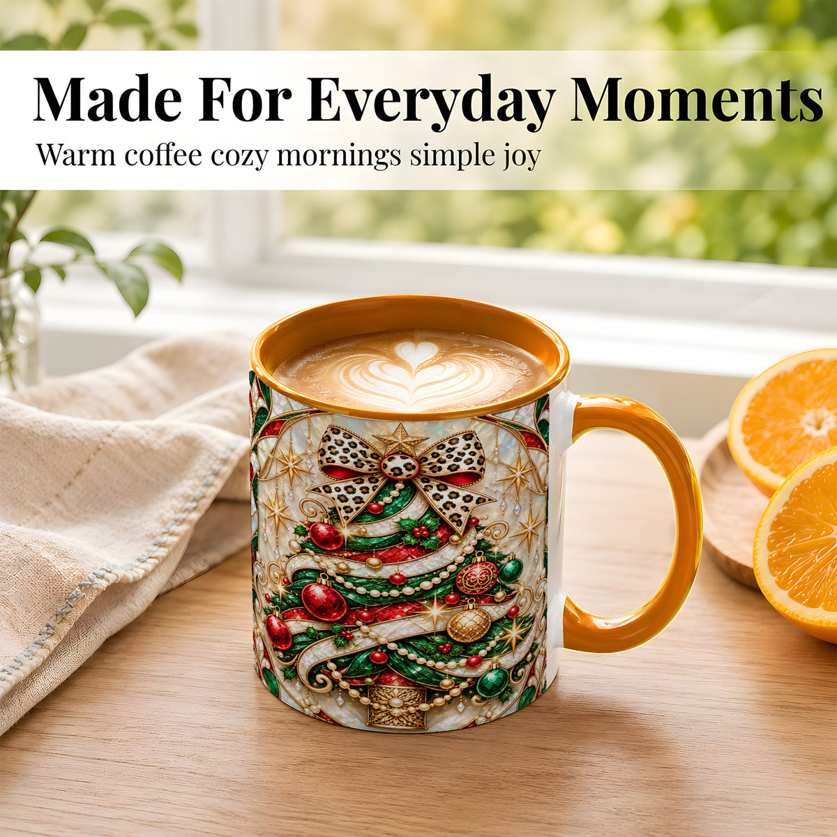 #pl[11oz|Orange] Christmas Tree Coffee Mug, Leopard Bow Mug, Ceramic Cup