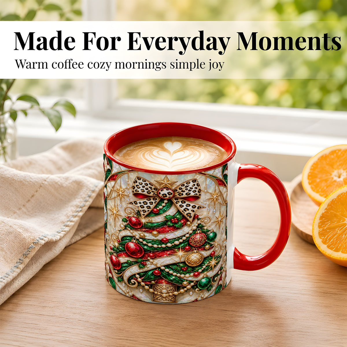 #pl[11oz|Red] Christmas Tree Coffee Mug, Leopard Bow Mug, Ceramic Cup