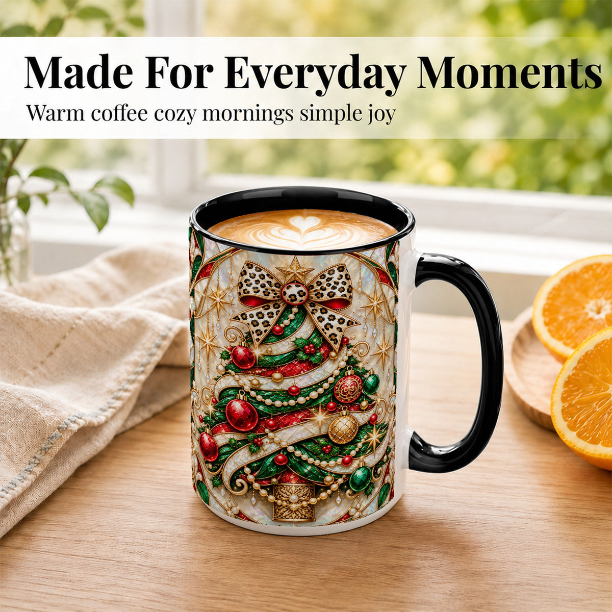 #pl[15oz|Black] Christmas Tree Coffee Mug, Leopard Bow Mug, Ceramic Cup