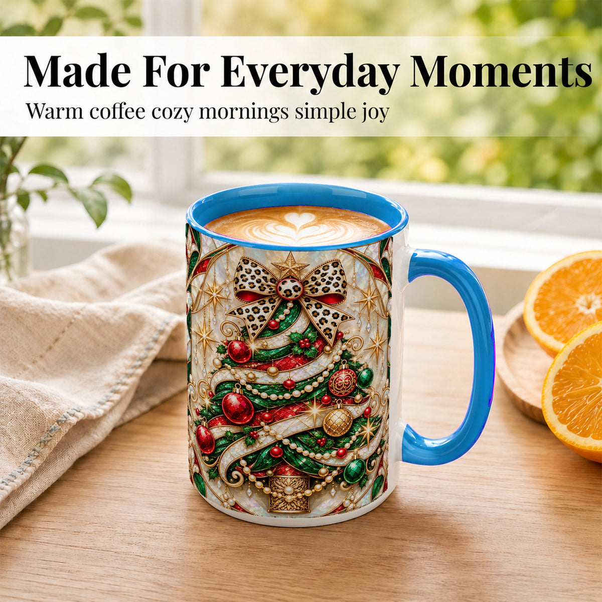 #pl[15oz|Blue] Christmas Tree Coffee Mug, Leopard Bow Mug, Ceramic Cup