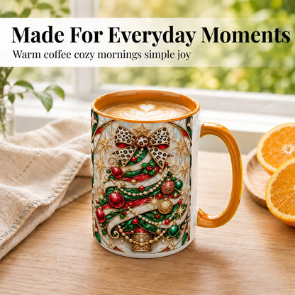 #pl[15oz|Orange] Christmas Tree Coffee Mug, Leopard Bow Mug, Ceramic Cup