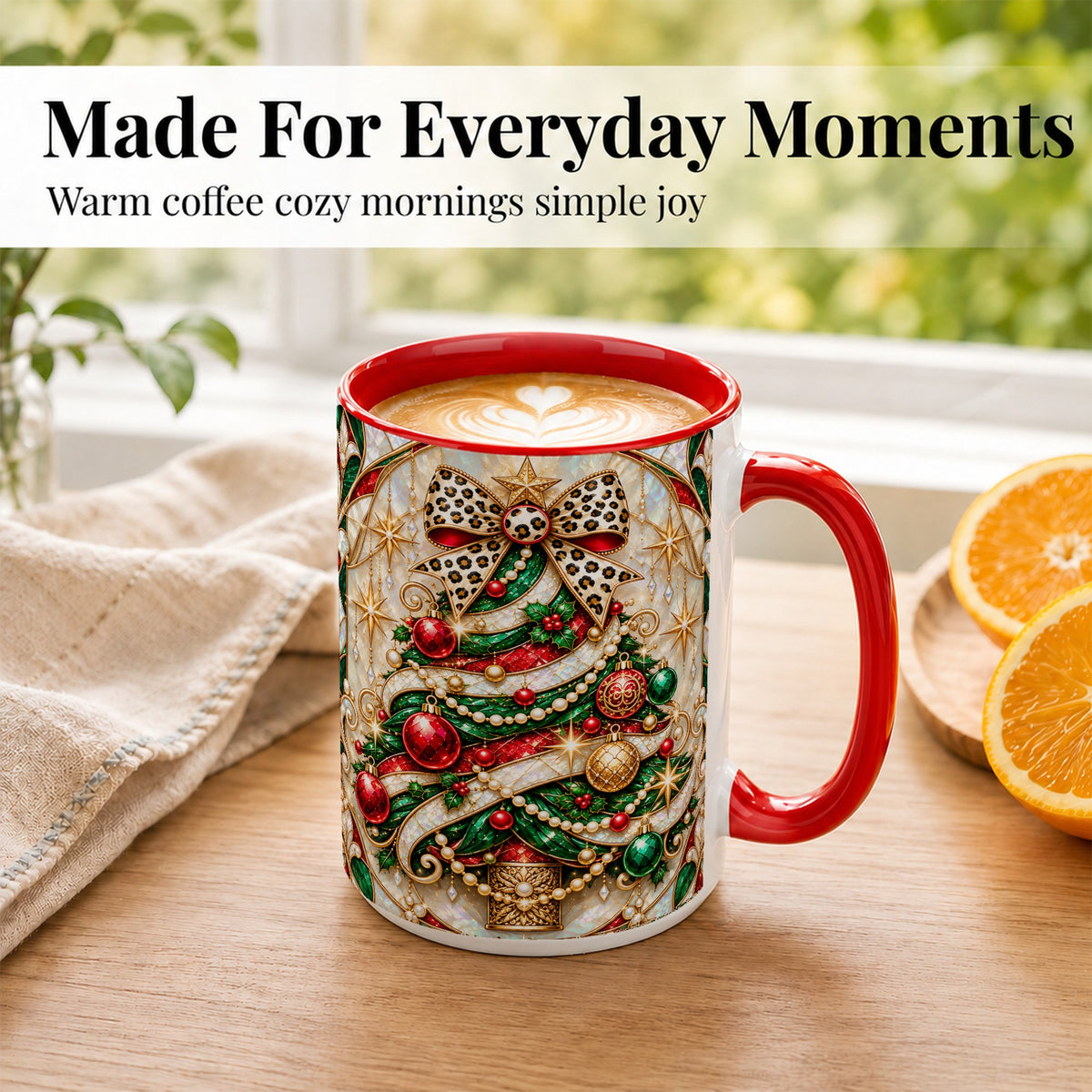 #pl[15oz|Red] Christmas Tree Coffee Mug, Leopard Bow Mug, Ceramic Cup