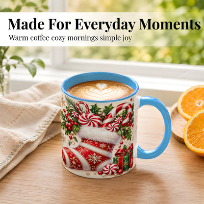 #pl[11oz|Blue] Christmas Stocking Coffee Mug, Candy Cane Mug, Ceramic Cup