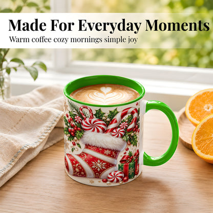#pl[11oz|Green] Christmas Stocking Coffee Mug, Candy Cane Mug, Ceramic Cup