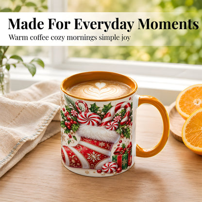 #pl[11oz|Orange] Christmas Stocking Coffee Mug, Candy Cane Mug, Ceramic Cup