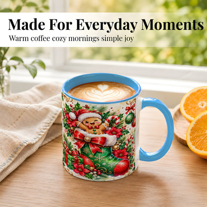 #pl[11oz|Blue] Gingerbread Stocking Coffee Mug, Christmas Mug, Ceramic Cup