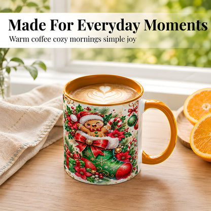 #pl[11oz|Orange] Gingerbread Stocking Coffee Mug, Christmas Mug, Ceramic Cup