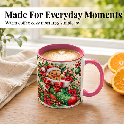 #pl[11oz|Pink] Gingerbread Stocking Coffee Mug, Christmas Mug, Ceramic Cup