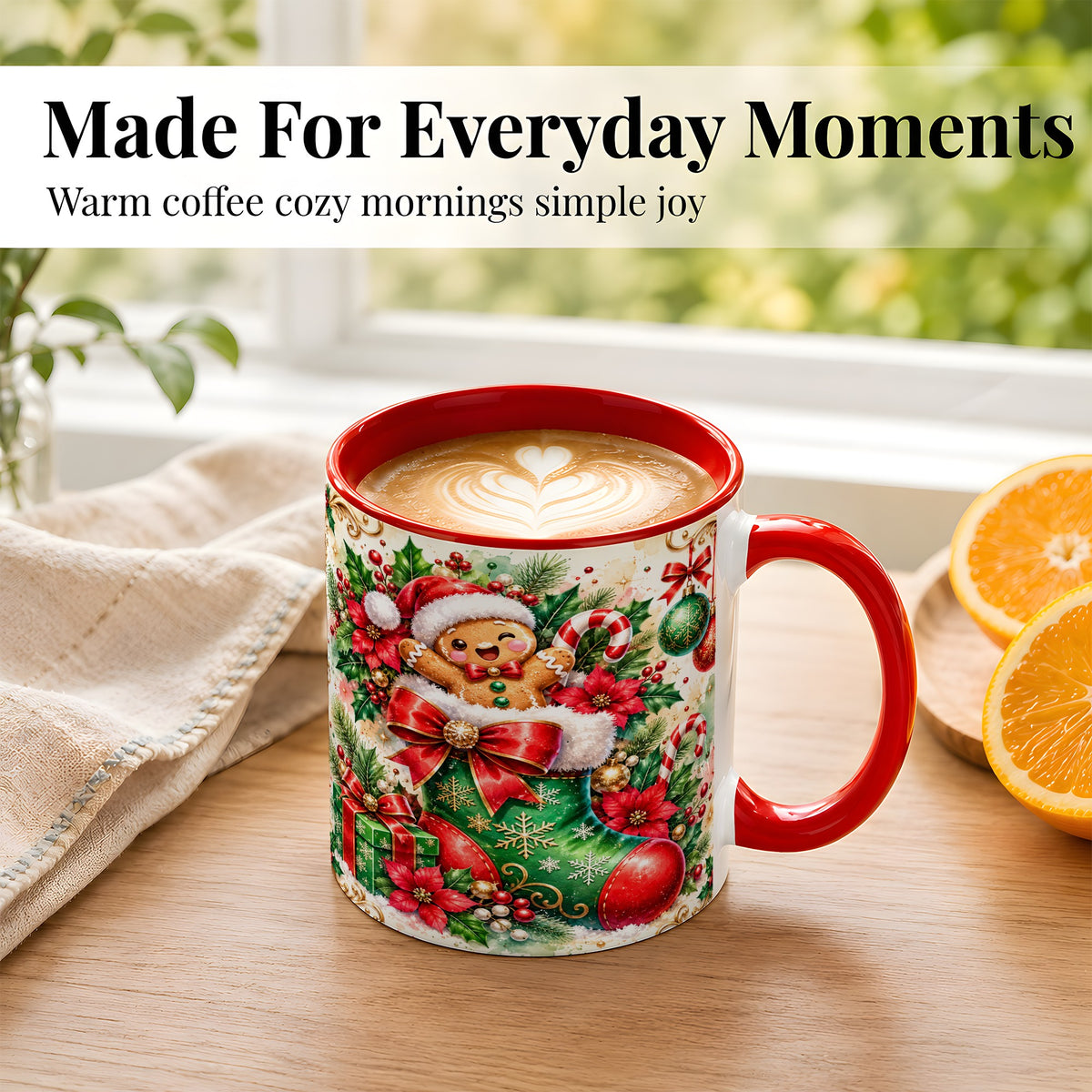 #pl[11oz|Red] Gingerbread Stocking Coffee Mug, Christmas Mug, Ceramic Cup