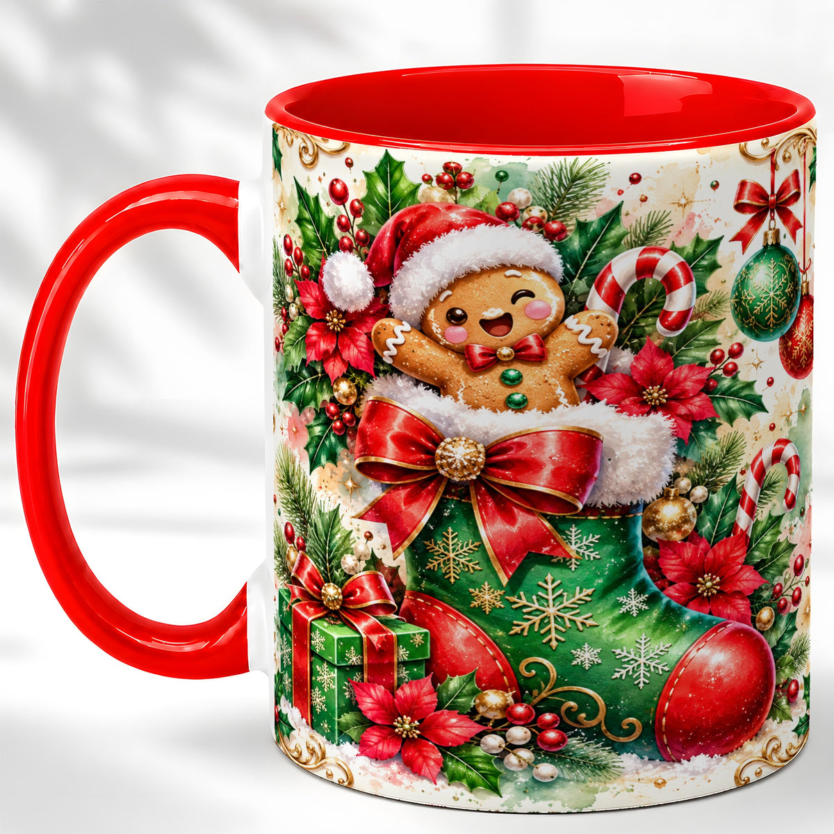 Gingerbread Stocking Coffee Mug, Christmas Mug, Ceramic Cup