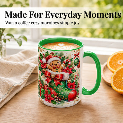 #pl[15oz|Green] Gingerbread Stocking Coffee Mug, Christmas Mug, Ceramic Cup