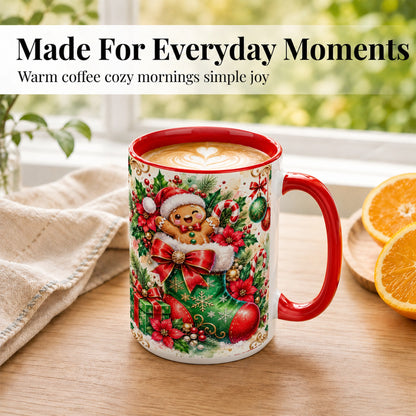 #pl[15oz|Red] Gingerbread Stocking Coffee Mug, Christmas Mug, Ceramic Cup