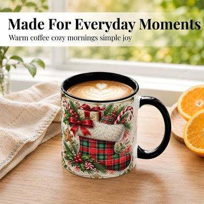 #pl[11oz|Black] Plaid Christmas Stocking Coffee Mug, Holiday Mug, Ceramic Cup