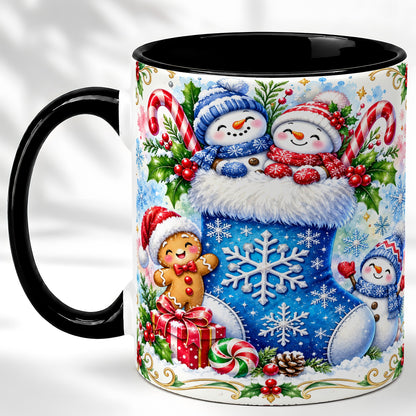 #pl[11oz|Black] Snowman Stocking Coffee Mug, Christmas Mug, Ceramic Cup