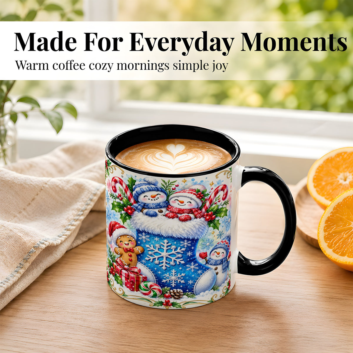 #pl[11oz|Black] Snowman Stocking Coffee Mug, Christmas Mug, Ceramic Cup
