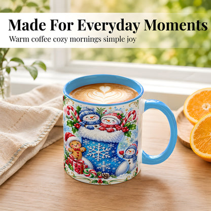 #pl[11oz|Blue] Snowman Stocking Coffee Mug, Christmas Mug, Ceramic Cup