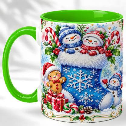 #pl[11oz|Green] Snowman Stocking Coffee Mug, Christmas Mug, Ceramic Cup