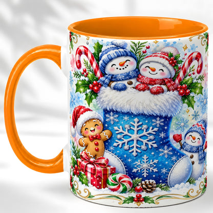 #pl[11oz|Orange] Snowman Stocking Coffee Mug, Christmas Mug, Ceramic Cup