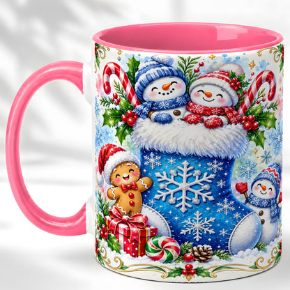 #pl[11oz|Pink] Snowman Stocking Coffee Mug, Christmas Mug, Ceramic Cup