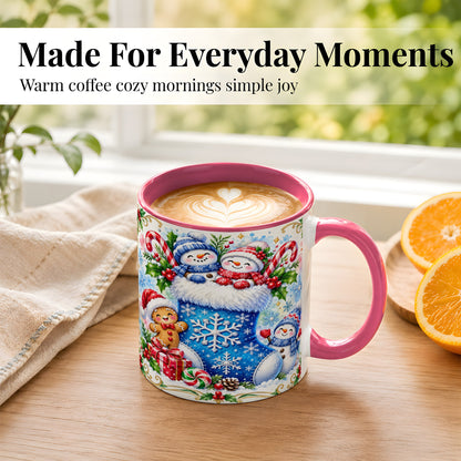 #pl[11oz|Pink] Snowman Stocking Coffee Mug, Christmas Mug, Ceramic Cup