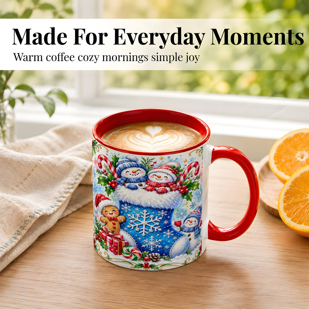 #pl[11oz|Red] Snowman Stocking Coffee Mug, Christmas Mug, Ceramic Cup