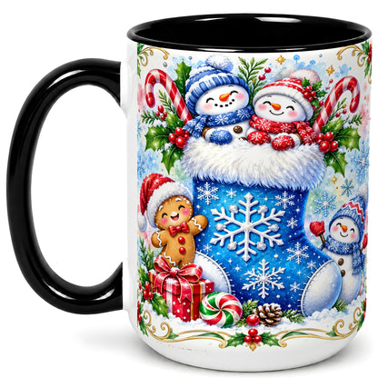 #pl[15oz|Black] Snowman Stocking Coffee Mug, Christmas Mug, Ceramic Cup