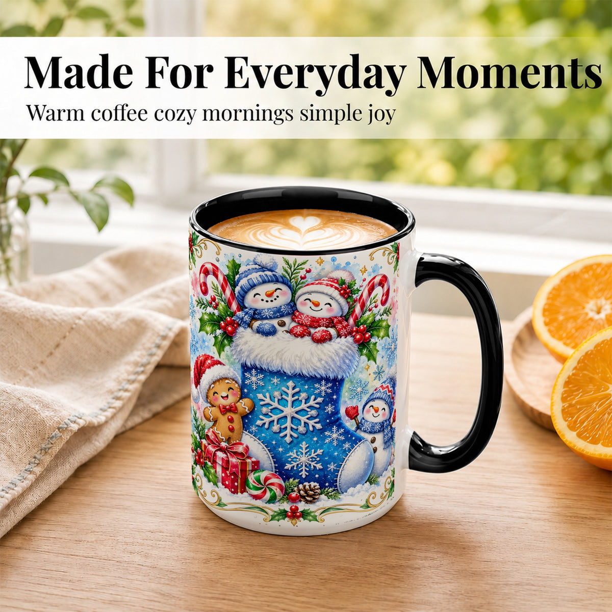 #pl[15oz|Black] Snowman Stocking Coffee Mug, Christmas Mug, Ceramic Cup