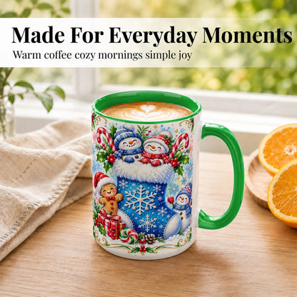 #pl[15oz|Green] Snowman Stocking Coffee Mug, Christmas Mug, Ceramic Cup