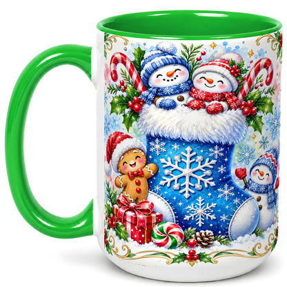 #pl[15oz|Green] Snowman Stocking Coffee Mug, Christmas Mug, Ceramic Cup