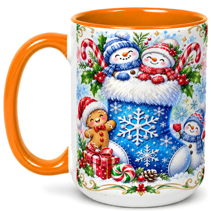 #pl[15oz|Orange] Snowman Stocking Coffee Mug, Christmas Mug, Ceramic Cup