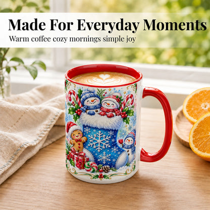 #pl[15oz|Red] Snowman Stocking Coffee Mug, Christmas Mug, Ceramic Cup