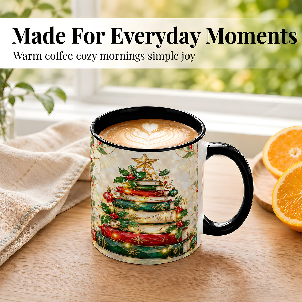 #pl[11oz|Black] Christmas Book Tree Coffee Mug, Holiday Mug, Ceramic Cup