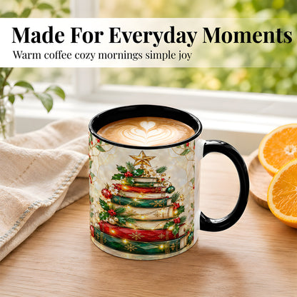 #pl[11oz|Black] Christmas Book Tree Coffee Mug, Holiday Mug, Ceramic Cup