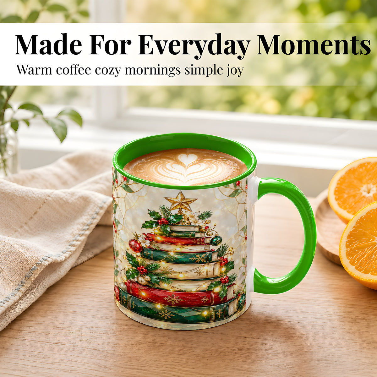#pl[11oz|Green] Christmas Book Tree Coffee Mug, Holiday Mug, Ceramic Cup