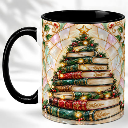 #pl[11oz|Black] Christmas Book Tree Coffee Mug, Holiday Books Mug, Ceramic Cup