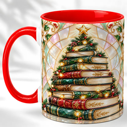 Christmas Book Tree Coffee Mug, Holiday Books Mug, Ceramic Cup