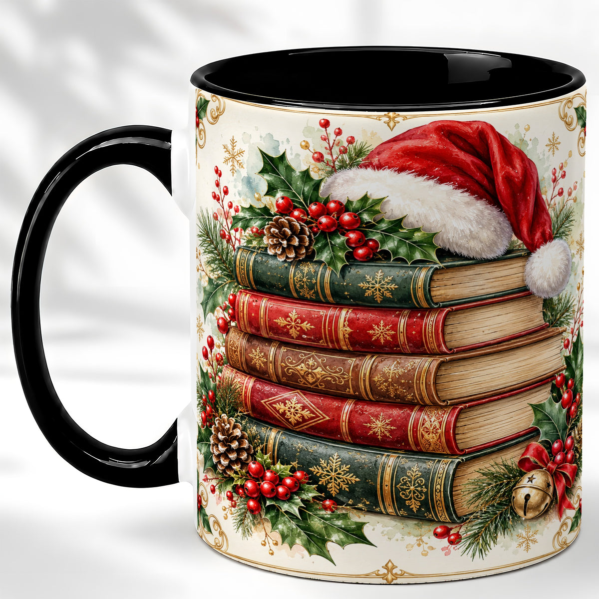 #pl[11oz|Black] Christmas Books Coffee Mug, Holiday Reading Mug, Ceramic Cup