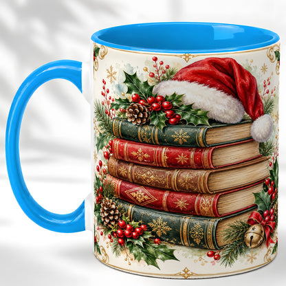 #pl[11oz|Blue] Christmas Books Coffee Mug, Holiday Reading Mug, Ceramic Cup