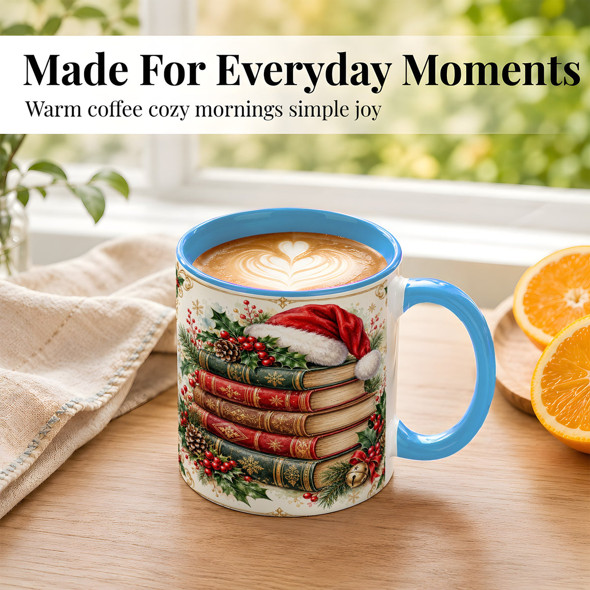 #pl[11oz|Blue] Christmas Books Coffee Mug, Holiday Reading Mug, Ceramic Cup