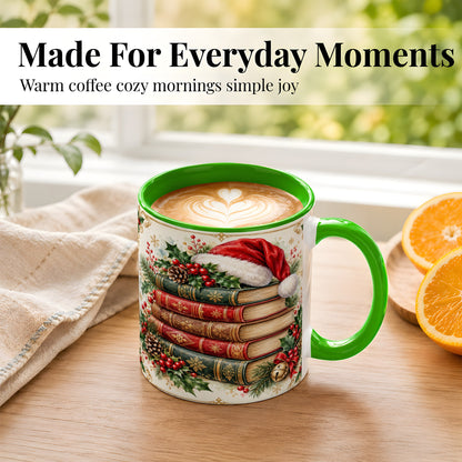 #pl[11oz|Green] Christmas Books Coffee Mug, Holiday Reading Mug, Ceramic Cup